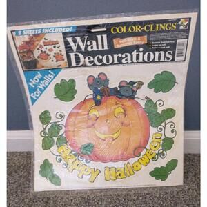 Vtg Color Clings Pumpkins Wall Decor Happy Halloween Mice Witch Costume Broom
